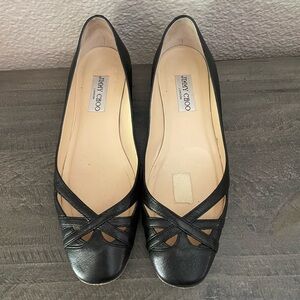 Jimmy Choo Black Leather Crisscross Ballet Flats